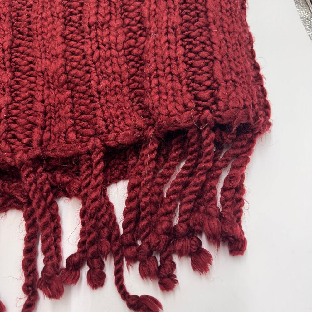 Pier 1 Imports Burgundy Knit Throw Blanket Fringe Soft Cozy Home Decor 54x59 - Picture 5 of 7
